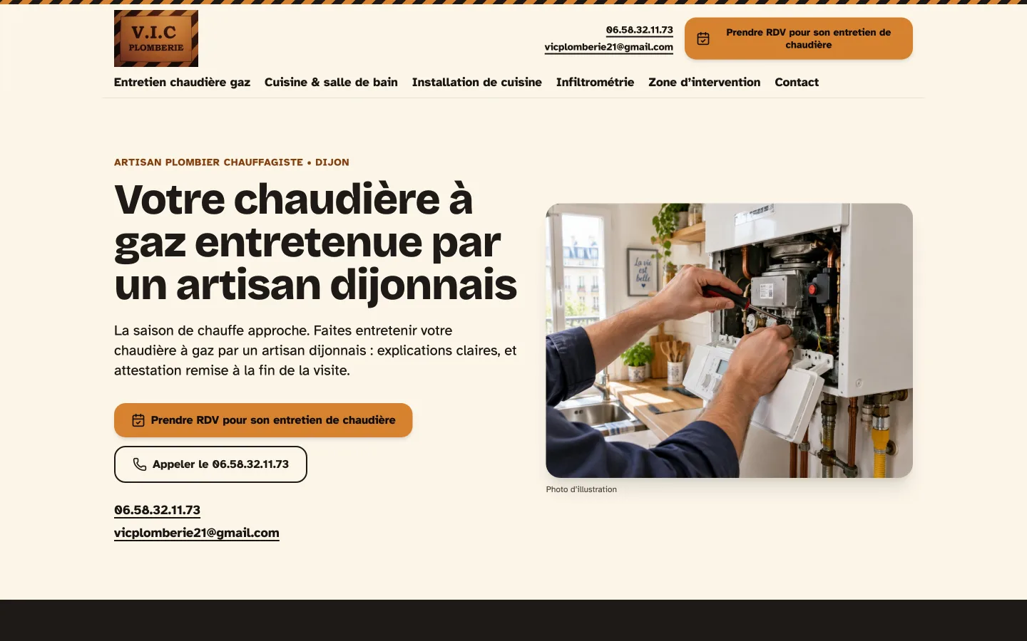 Site internet de V.I.C Plomberie, artisan plombier chauffagiste à Dijon.
