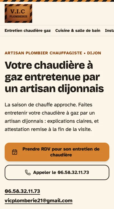 Site de V.I.C Plomberie sur téléphone.